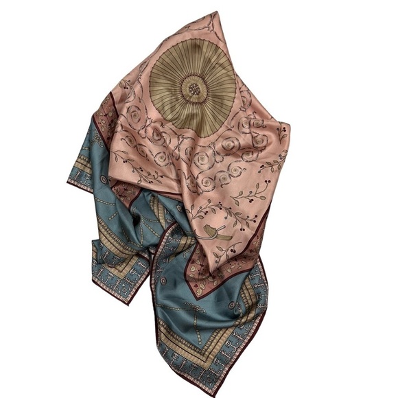 Silk Pink and Powder Blue Floral Oversized Scarf - Picture 7 of 15